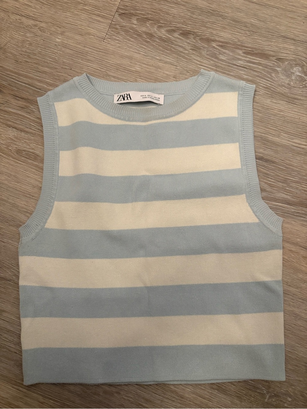 Zara Blue and Cream Striped Knit Tank Top M